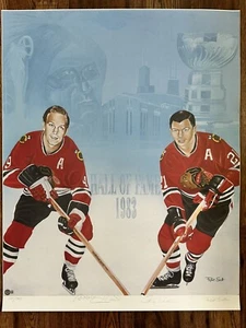 Bobby Hull And Stan Mikita Signed Lithograph Auto/#’d Artist Chicago Blackhawks - Picture 1 of 12