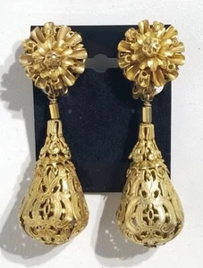 Vintage Stanley Hagler NYC Baroque Filigree Statement Clip On Earrings - Picture 1 of 13