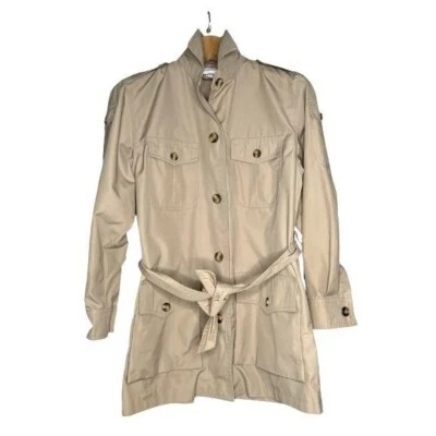 Fleet Street Raincoat Safari Jacket Womens 8 Beige Button Belted Flap Pockets - Image 1 of 4