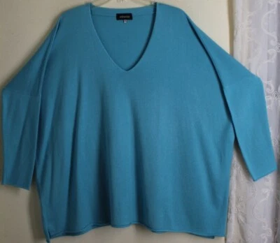 Túnica Suéter Eskandar O/S Turquesa Cuello en V 30"L Ligera Cuadrada Cachemira Seda Foto 1 de 4