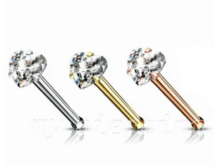 20G 3mm Heart CZ Prong Set Nose Bone PVD Plated Surgical Steel Nose Stud Ring - Picture 1 of 2