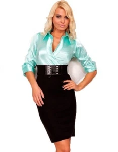 GORGEOUS KNEE LENGTH CONTRAST LIGHT DRESS WITH BELT AQUA SIZE UK 8 SMALL 567 - Picture 1 of 2