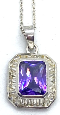 Colgante de plata de ley/circonita cúbica de amatista 925 con cadena de 18"" de largo Foto 1 de 4