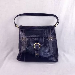 Maxx New York Bolso de Hombro Cuadrado Negro Cuero Cocodrilo Repujado Cartera Grande - Imagen 1 de 11