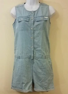 7 For All Mankind Girls Romper Size XL Blue Denim Button Pockets L New - Picture 1 of 7