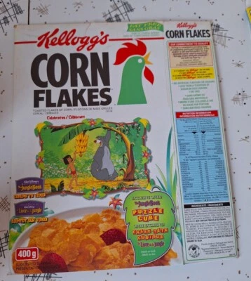 Caja de cereales Kellogg's Corn Flakes libro de la selva de Disney Foto 1 de 2