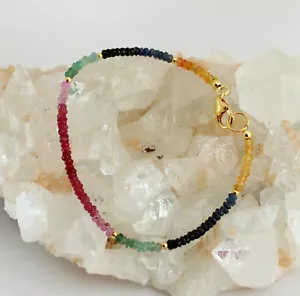 Rubino Zaffiro Smeraldo Bracciale Preziose Regenbogenarmband 925 Argento Bunt - - Foto 1 di 2