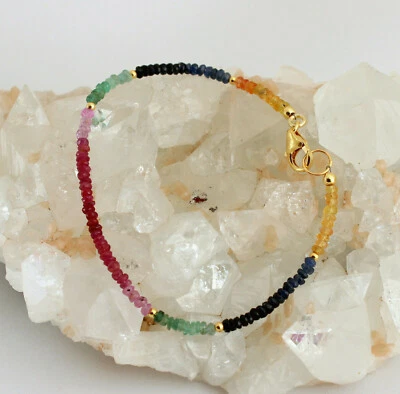 RUBIN SAPHIR SMARAGD Armband Edelstein Regenbogenarmband 925 Silber Bunt - farbe - Bild 1 von 2