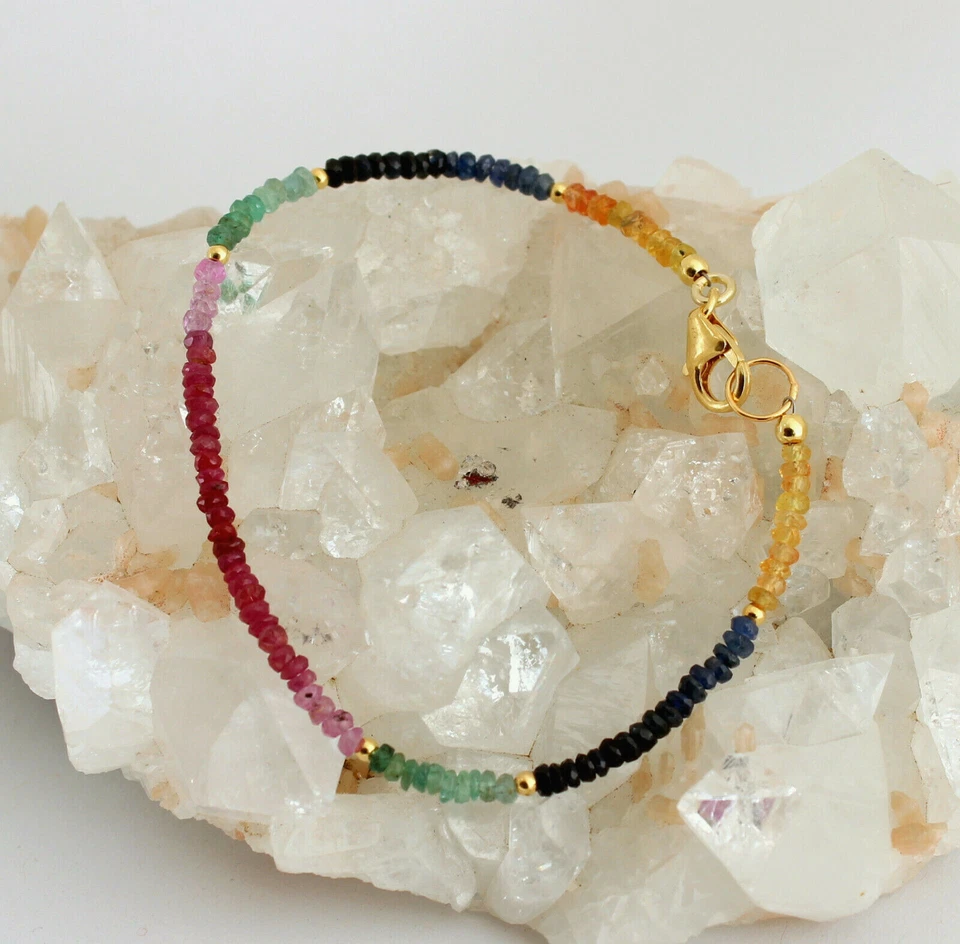 RUBIN SAPHIR SMARAGD Armband Edelstein Regenbogenarmband 925 Silber Bunt - farbe - Bild 1 von 2