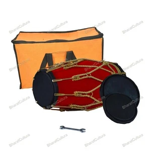 New Professional Red velvet Dholak With Golden Fitting Instrument With Bag - Picture 1 of 16
