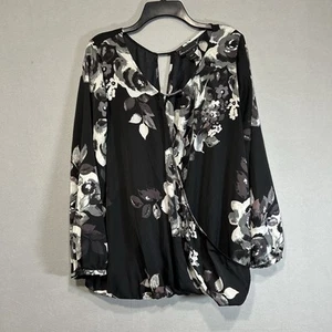 Lane Bryant Cross Over Front & Back Floral Top Size 18/20 Black Gray Prairie - Picture 1 of 6