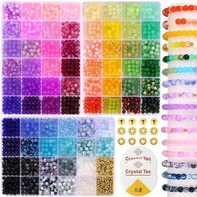 6mm Glass Beads for Bracelets, 2700pcs 70 Colors Crackle Glass Beads for Jew... - Изображение 1 из 4