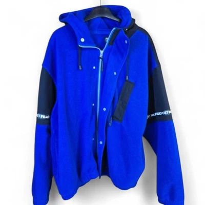 Mens Vintage 90s  FILA  Sport  Ice Tech Blue & Black Fleeced Jacket Hooded  - Image 1 of 4