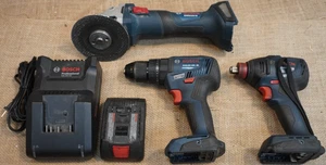 Bosch Impact Drill - Driver - Angle Grinder Set GWS18v-8 GDX18v-1860c GSB18v-490 - Picture 1 of 24