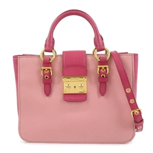 MIU MIU Logo Leder 2-Wege Tasche Handtasche Schultertasche Rosa Authentisch Gebraucht Kostenloser Versand - Bild 1 von 24