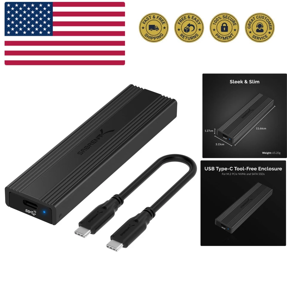 Sabrent USB 3.2 Type-c Tool - Enclosure for M.2 PCIe NVMe & SATA SSDs