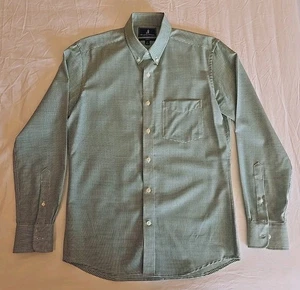 Wool & Prince Merino Wool Mens Dress Shirt Green Micro Check Slim Fit Small - Picture 1 of 4
