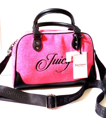 vintage New Juicy Couture Bowler Bag hot Pink crossbody bag purse black logo - Image 1 of 4