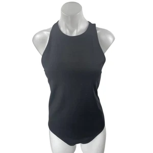 Abercrombie & Fitch Black Sleeveless High Neck Racerback Tank Bodysuit Top Sz M - Picture 1 of 4