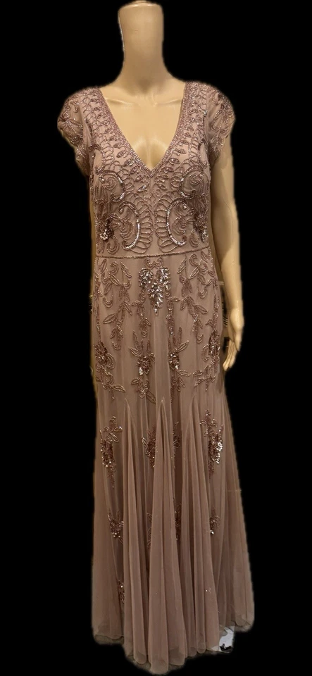 Платье Adrianna Papell пыльное розовое с бисером короткий рукав V-образный вырез размер 10 - Изображение 1 из 4