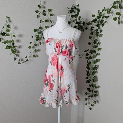 ruffled babydoll coquette floral mini slip dress - vintage california dynasty - Image 1 of 4