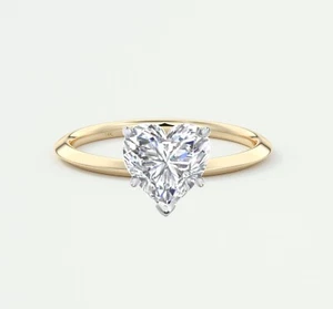 IGI E/VVS 2 Ct Heart Lab Created Grown Diamond 14K Yellow Gold Solitaire Ring - Picture 1 of 2