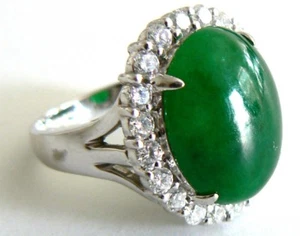 Fine Hong Kong CERTIFIED A Grade Oval Jadeite Jade Cabochon Ring Vintage Antique - Picture 1 of 7