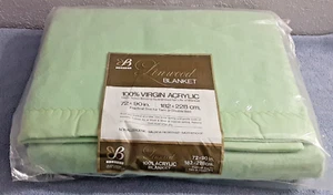 Vintage Bibb Linwood Green Acrylic Blanket - Satin Trim 72 x 90 NEW - Picture 1 of 3
