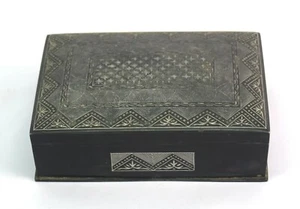 Antique Indian Bidri Box With Pure Silver Wire Inlay Work Collectible. G23-105 - Picture 1 of 10