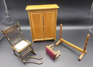 BROKEN FOR PARTS Vtg Wood Dollhouse Furniture Miniature Chair Rack Cabinet - Imagen 1 de 13