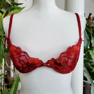 Sujetador Demi De Colección Aubade Encaje Balconette 36B Lujo Francia Forrado de Silicona Rojo - Imagen 1 de 12