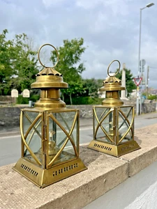 PAR DE LÁMPARAS DE ACEITE COLGANTES DE LATÓN VINTAGE LINTERNA BARCOS LUCES DE TORMENTA ESTILO ANTIGUO - Imagen 1 de 16
