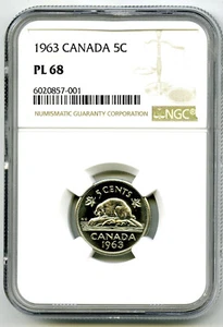 1963 5C CANADA 5 CENT NGC PL68 FINEST TOP GRADE=3 - Picture 1 of 2