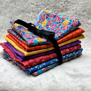 Fat Quarter Candy Blast 7 Piece Quilt Fabric Bundle, Blue/Red/Purple/Orange - Picture 1 of 7