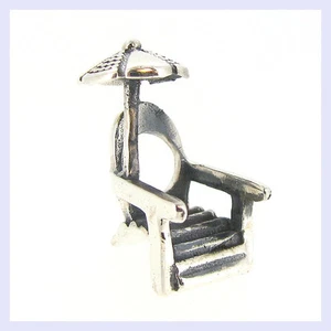 Sterling Silver Beach Chair Umbrella Sand Ocean Bead for European Charm Bracelet - Picture 1 of 1