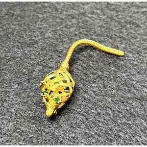 Direction One Gold Tone Wrapped Green Stone Mouse with Green Eyes Flex Tail EUC