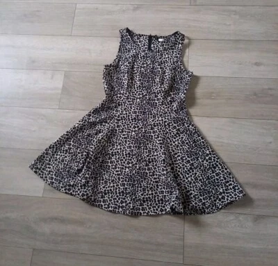 H&M Black & Beige Leopard Print Stretch Dress Flared Holiday Party Boho UK10/12 - Image 1 of 4