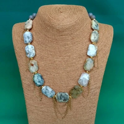 Collar de borla de piedras preciosas gris ópalo blanco natural de 20" para mujer Foto 1 de 4