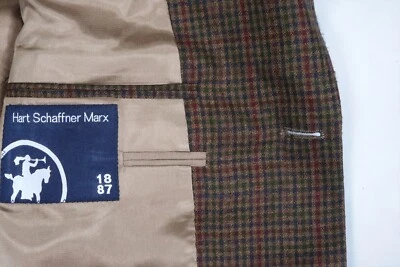 NEW HART SCHAFFNER MARX USA  40 L TAN SILK WOOL GINGHAM CHECK SPORT COAT JACKET - Image 1 of 4
