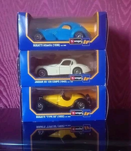 3X BURAGO IP BUGATTI ATLANTIC 1936 JAGUAR XK 1948 BUGATTI TYPE 55 1932 BOX - Imagen 1 de 14