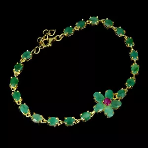 Valentinstag 925 Silberarmband Oval Smaragd 6x4mm Rubin Edelstein Schmuck 19.1cm - Bild 1 von 13