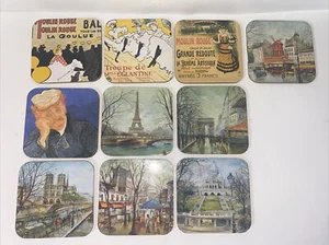 Set Of 10 French Coasters Art Nouveau Advertising Faux Cork Back Paris - Picture 1 of 6