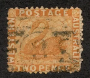 1865-79 Western Australia Sc# 31, p12½‚ Wmk 1, 2 Pence, Yellow Swan. Used Cv$9 - Picture 1 of 1