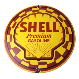 Vintage Shell Gasoline Sign - Gas Pump PorcelainPremium Motor Oil Sign - Picture 1 of 14