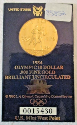 1984-W Gold $10 Commemorative Olympic Coin, Brilliant Uncirculated .900 Fine - Image 1 of 4