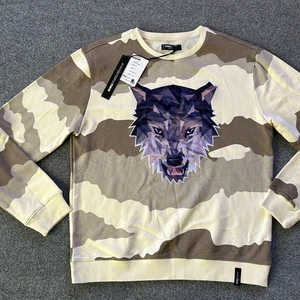 ROKUSTUDIO Sudadera Para Hombre Grande Caqui Camuflada Geométrica Gráfico Lobo Cuello Redondo - Imagen 1 de 12