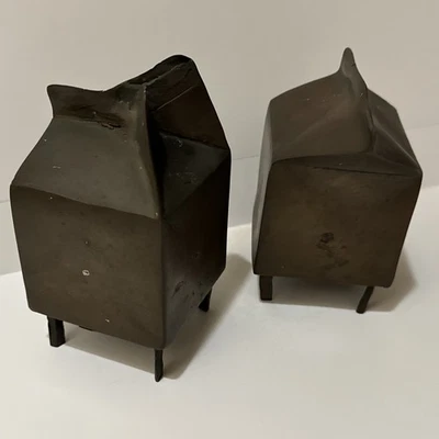 BRONZE METAL SCULPTURE MILK CARTONS MYSTERY ARTIST VINTAGE PAIR UNUSUAL 1970'S - Image 1 of 4