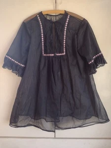 Vintage DEENA schwarz Peignoir Morgenmantel Dessous Nylon Spitze Nachthemd 60er 70er Gr. L sexy - Bild 1 von 12