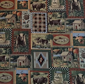 1 Yard Concord Cabin Woods Country Fishing Bears BTY 100% Cotton Sewing Fabric - Picture 1 of 1