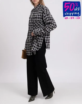 PVP €1100 FE CONNEXION Camisa Tweed Talla S Mezcla de Lino Pata de Gallo De Gran Tamaño  Foto 1 de 4